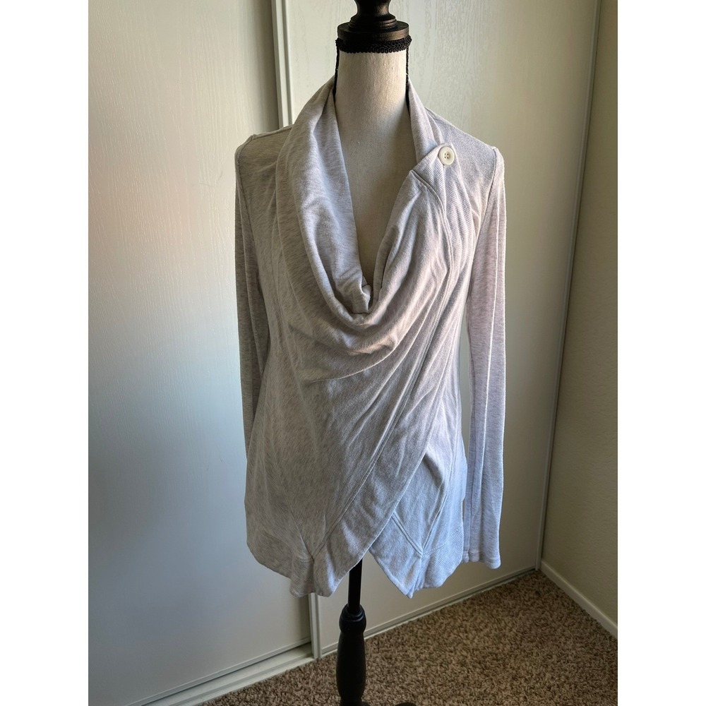 ALO Yoga Peak Wrap Button Cardigan Womens Gray Draped Cowl Neck Athleisure